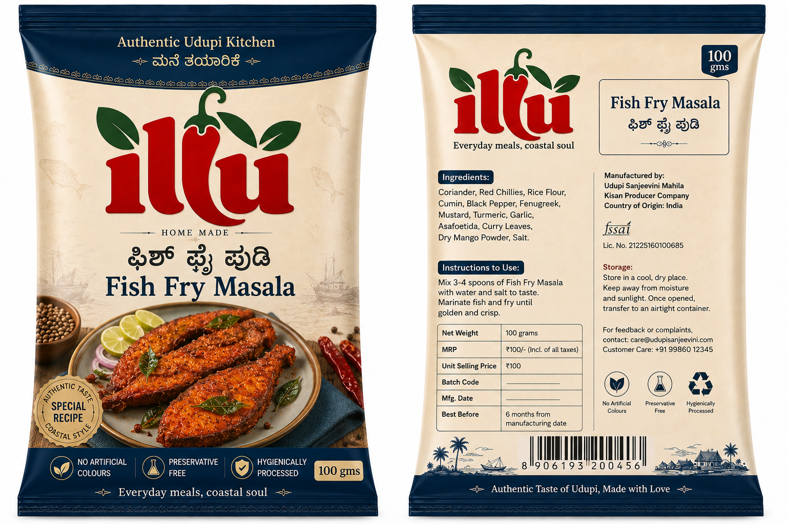 Fish Fry Masala in Plastic Packaging