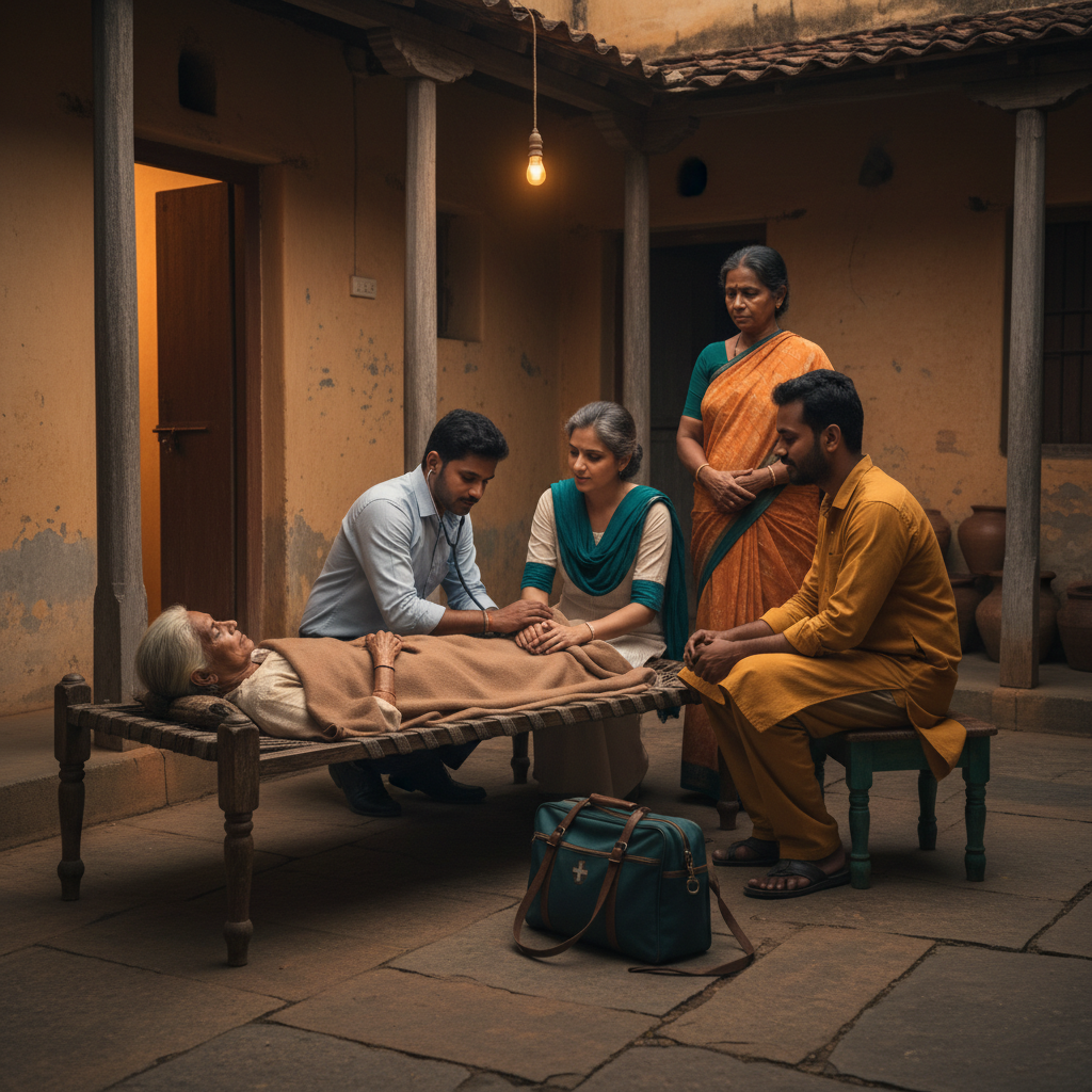 Home-based palliative care visit by Niramaya Society team in a rural village home